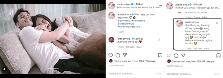 Audi Marissa Bagikan Foto Mesra, Komentar Anthony Xie Soal Momongan Disorot