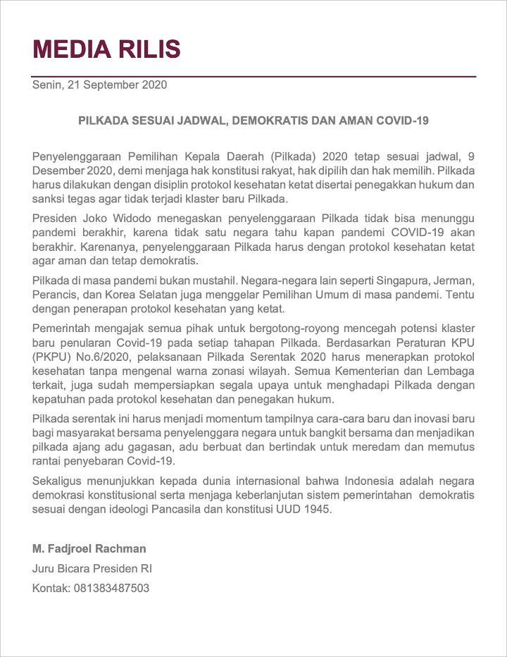 Jubir Presiden Ungkap Alasan Jokowi Ngotot Gelar Pilkada Serentak Walau Pandemi