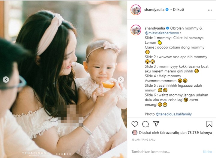 Shandy Aulia Buat Sang Putri Cicipi Lemon, Ekspresinya Super Menggemaskan