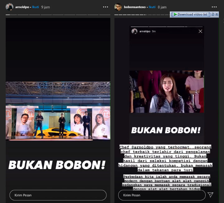 Chef Arnold Dan Bobon Santoso Terlibat Saling Sindir Di Sosmed, Kenapa?