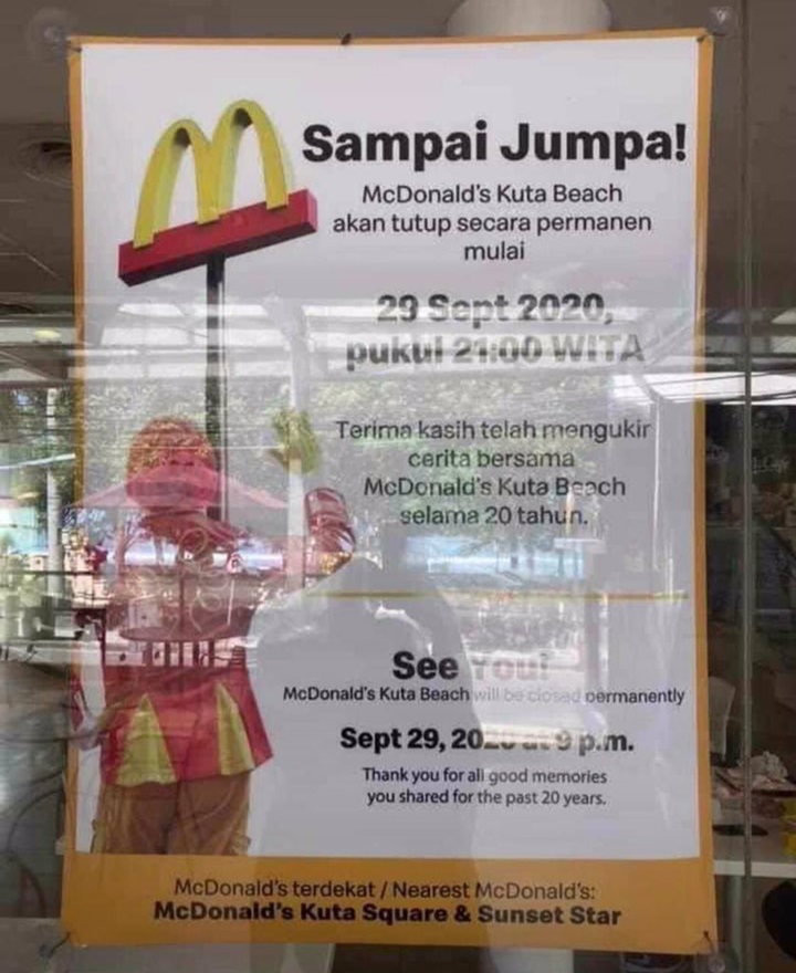 McDonald\'s Kuta Beach Tutup Permanen Usai 20 Tahun, \'Tragedi\' McD Sarinah Bakal Terulang?
