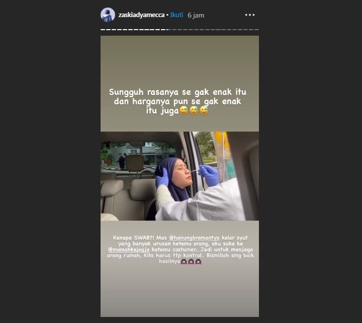 Zaskia Adya Mecca Curhat Rasanya Jalani Swab Test