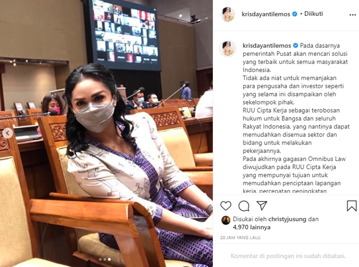 Krisdayanti \'Ibu DPR\' Bantah UU Cipta Kerja Manjakan Pengusaha dan Investor