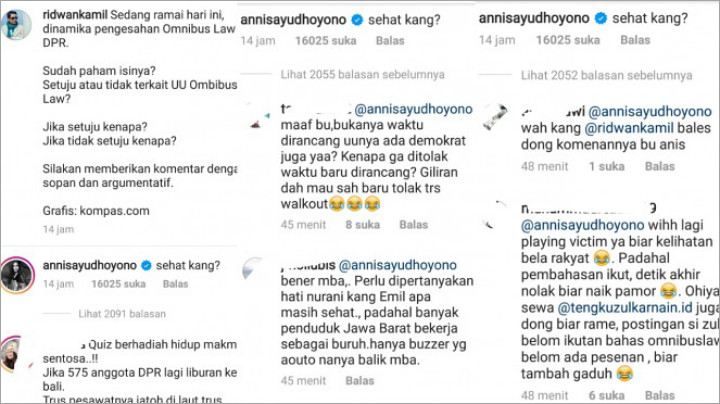 Annisa Pohan Komentari \'Sinis\' Postingan Ridwan Kamil Soal Omnibus Law, Ramai Kena Hujat