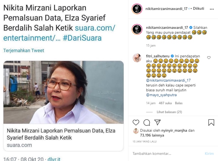 Elza Syarief Ngaku Salah Ketik Saat Dilaporkan Dugaan Pemalsuan Dokumen, Nikita Mirzani Ngakak