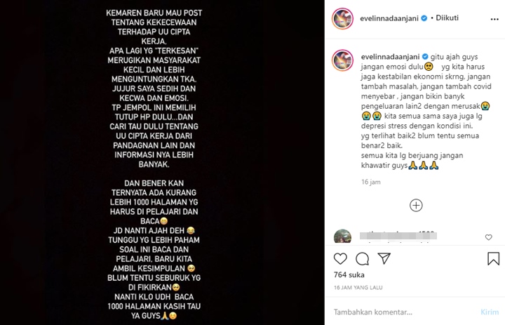 Akui Kecewa, Evelin Nada Anjani Tak Mau Gegabah Komentari UU Cipta Kerja