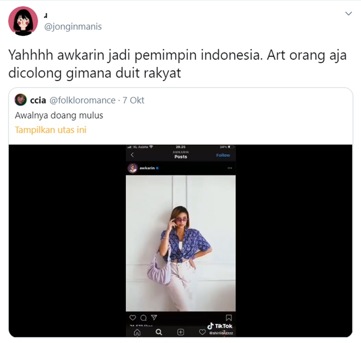 Awkarin Diidamkan Jadi Pemimpin Indonesia, Tuai Penolakan Karena Kasus Pencurian Karya