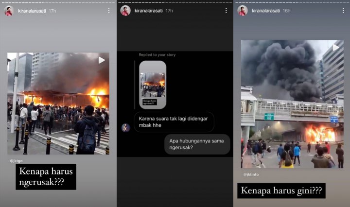 Kirana Larasati Sayangkan Aksi Pendemo Bakar Halte Hingga Curiga Ada Yang Menunggangi