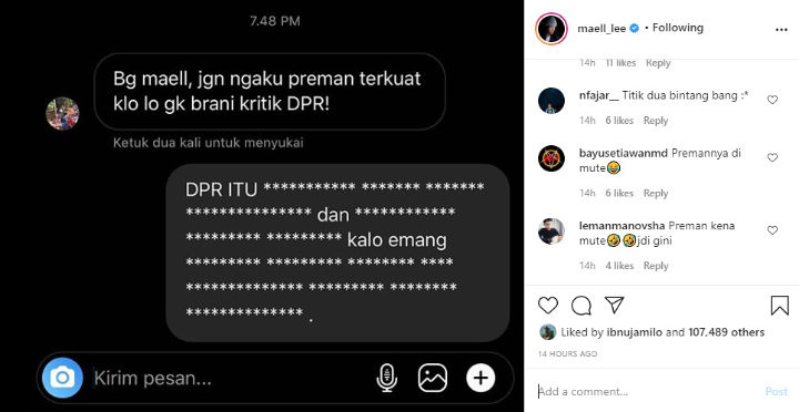 Ditantang Kritik DPR, YouTuber Maell Lee Unggah Kalimat Penuh Sensor Hingga Dapat Reaksi Begini