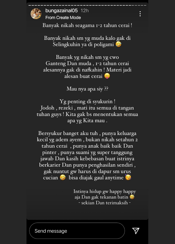 Bunga Zainal Sindir Nikah Seagama Cepat Cerai, Kode Pindah Keyakinan?