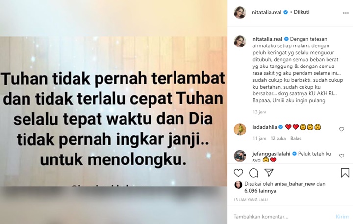 Tak Lagi Sanggup Pendam Rasa Sakit, Nita Thalia: Sudah Cukup!