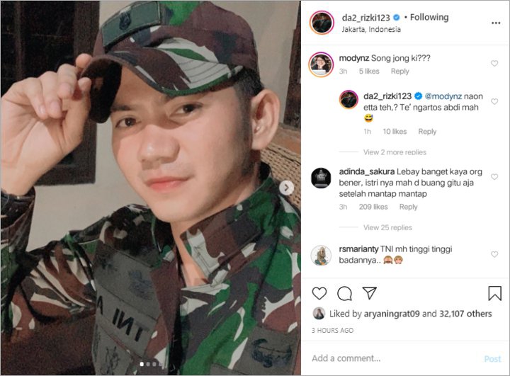 Rizki DA Gagah Berseragam Tentara, Reaksi Disinggung Song Joong Ki Justru Dicibir Sok Asik