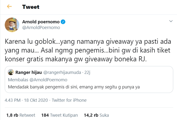 Bikin Giveaway, Chef Arnold Ikut Tak Terima Saat Fans BTS Disebut \'Pengemis\'