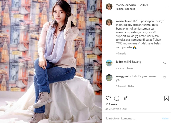 Kembali Main Instagram, Lidya Pratiwi \'Maria Eleanor\' Tulis Ucapan Terima Kasih