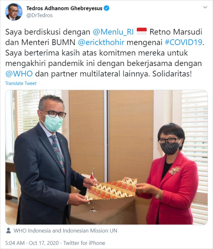 Bos WHO dan Menlu Retno Marsudi