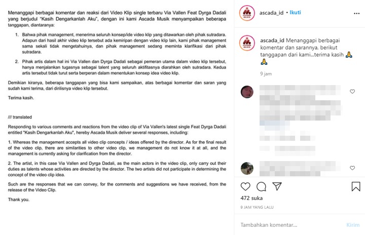 Label Rekaman Via Vallen Beri Klarifikasi Soal Tudingan Plagiat MV IU