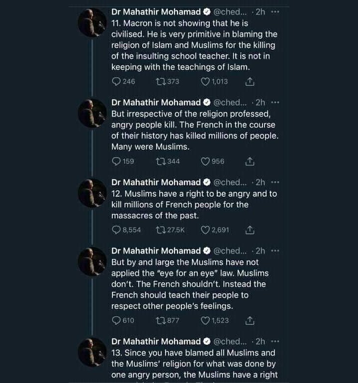 Sebut Muslim Boleh Bunuh Jutaan Orang Prancis, Cuitan Mantan PM Malaysia Kena Semprit Twitter