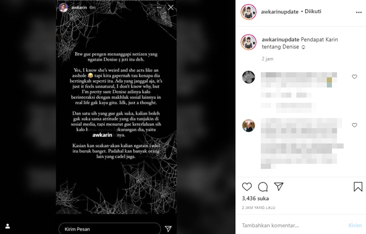 Sempat Saling Sindir, Awkarin Justru Bela Denise Chariesta yang Dapat Sebutan \'Cadel\'