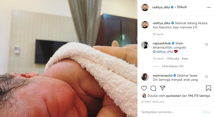 Anissa Aziza Melahirkan, Raditya Dika Ungkap Nama \'Bayi Manusia 2.0.\'