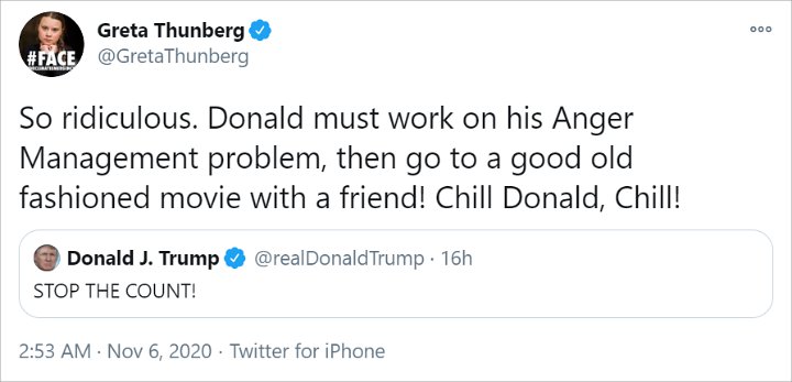 Trump Heboh Minta Penghitungan Suara Dihentikan, Greta Thumberg Beri Respon Menohok