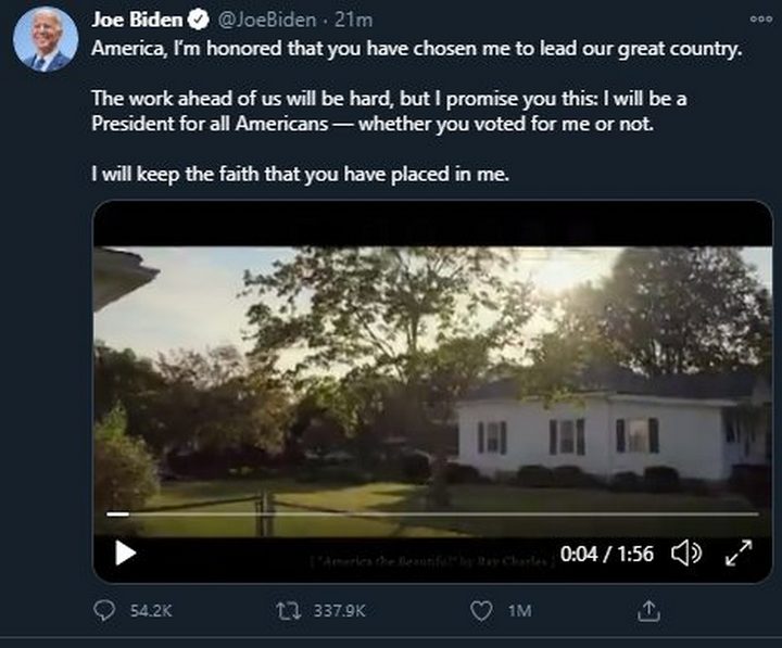 Joe Biden Soal Kemenangan Jadi Presiden Amerika Serikat ke-46