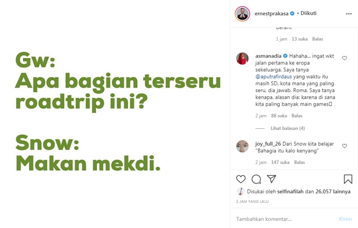 Ditanya Soal Pengalaman Road Trip, Jawaban Polos Putra Ernest Prakasa Bikin Geregetan