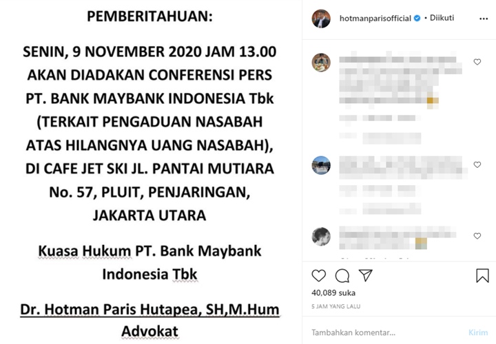 Hotman Paris Jadi Pengacara Bank Swasta terkait Kasus Uang Nasabah Hilang, Netizen Kecewa