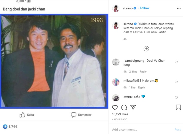 Potret Lawas Rano Karno dengan Jackie Chan Saat Muda Beredar, Dipuji Sama-sama Tampan
