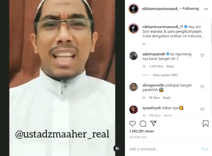 Nikita Mirzani Bongkar Sikap Kasar Ustaz Maheer Hina Para Pengguna TikTok, Tuai Kecaman
