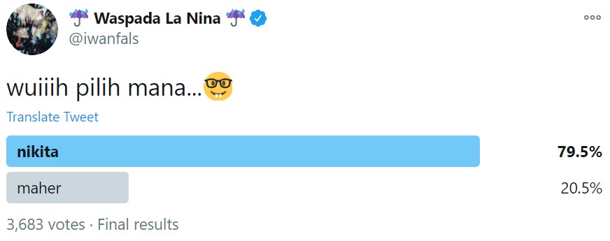 Hasil Polling Dukungan Untuk Nikita Mirzani Lebih Unggul Dari Maheer At Thuwailibi