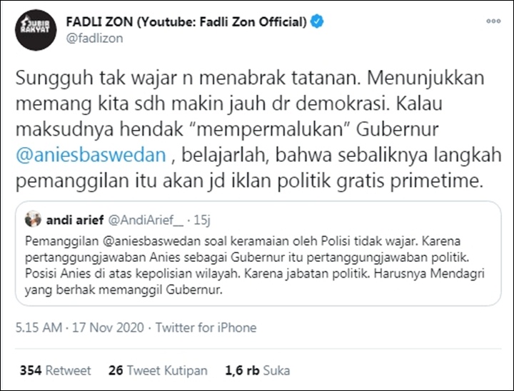Fadli Zon Soal Anies