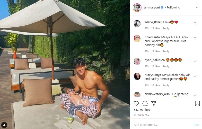 Gaya Ammar Zoni Berjemur Bareng Baby Air Sukses Bikin Gemes