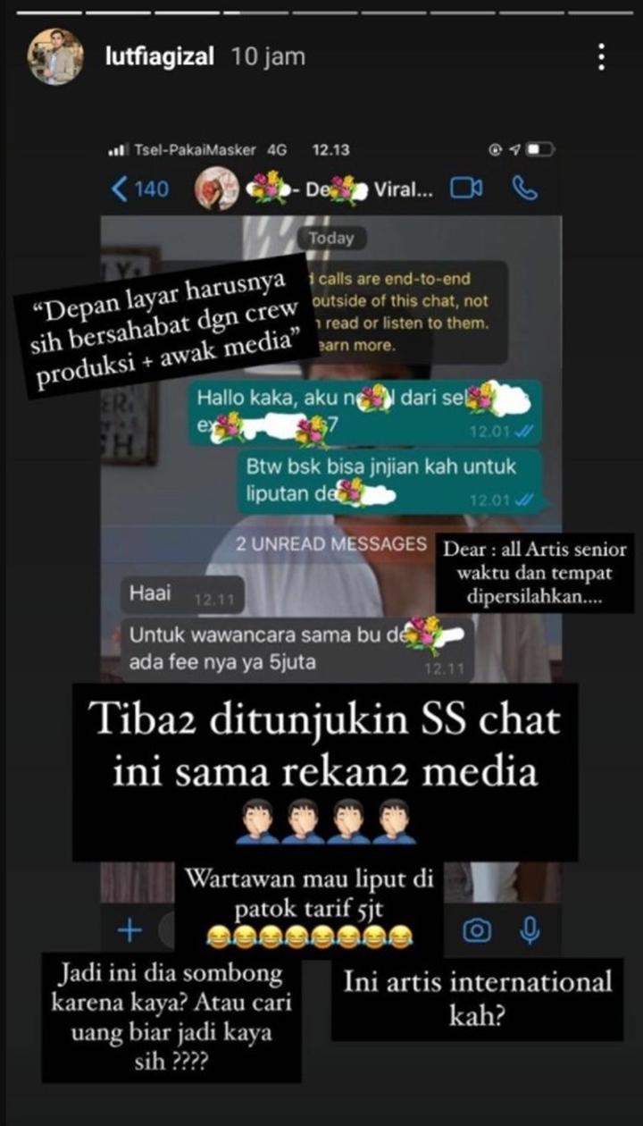 Lutfi Agizal Bongkar Tarif Sekali Wawancara Denise Chariesta, Tulis Sindiran Ini