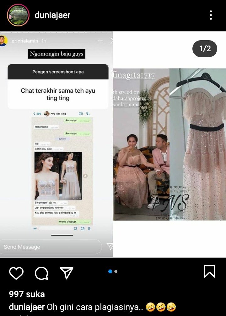 Heboh Chat Ayu Ting Ting Minta Dicarikan Gaun Terawang Mirip Punya Nagita Slavina?