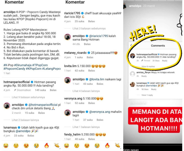 Chef Arnold Lelang Popcorn Buatannya, Hotman Paris Tawar Rp 50 juta