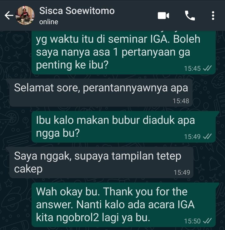 Beredar Chat WA Diduga Sisca Soewitomo Pilih Bubur Tak Diaduk, Ini Alasannya