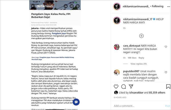 Nikita Mirzani Dukung Ancaman Pangdam Soal Bubarkan Fpi Hidup Nkri Harga Mati