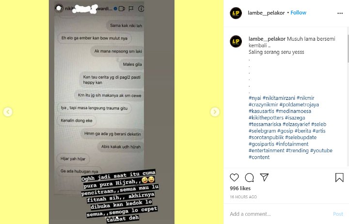 Makin Panas, Kiky The Potters Kembali Umbar Aib Nikita Mirzani Jadi LGBT Saat Hijrah