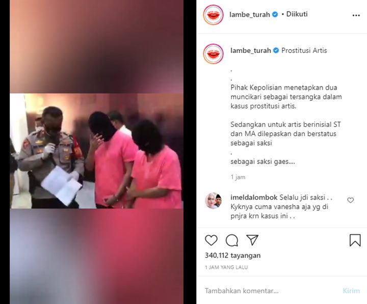 Artis ST dan MA Hanya Jadi Saksi di Kasus Prostitusi Online, Vanessa Angel Tuai Simpati