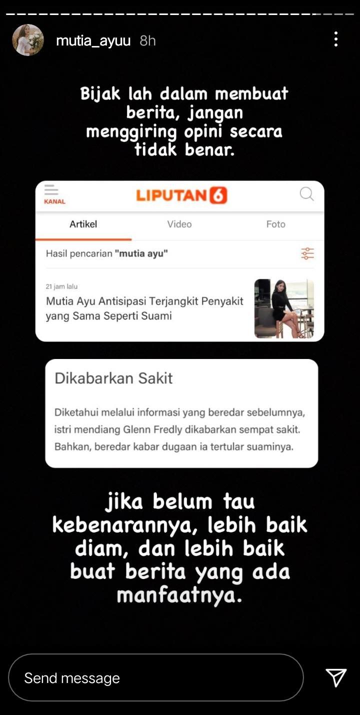 Mutia Ayu Tak Terima Disebut Tertular Penyakit Glenn Fredly, Beri Peringatan Ini