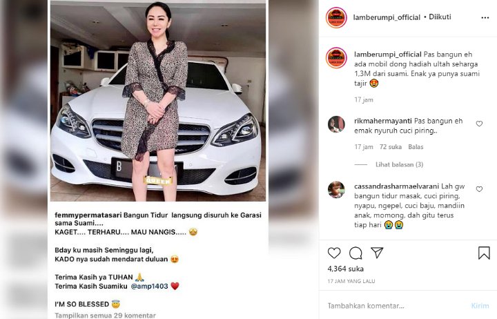 Femmy Permatasari Kaget Saat Bangun Tidur Lihat Hadiah Mobil Mewah Dari Suami