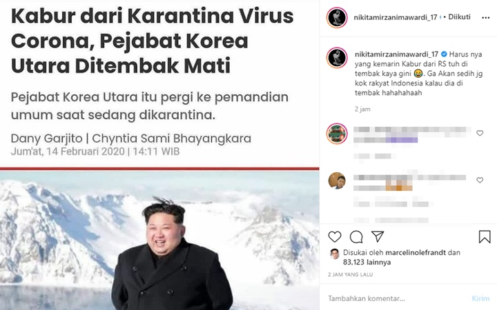Kembali Sindir Habib Rizieq, Nikita Mirzani Bandingkan dengan Sikap Korut dan Kiai Said