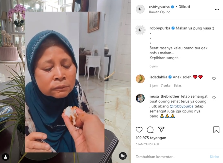 Sang Ibu Tak Doyan Makan, Robby Purba Suapi dengan Telaten Dipuji Iis Dahlia