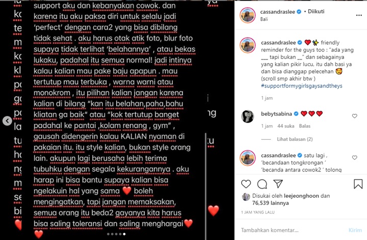 Ajak Cintai Tubuh Sendiri, Cassandra Lee Tegas Bicara Soal Pelecehan