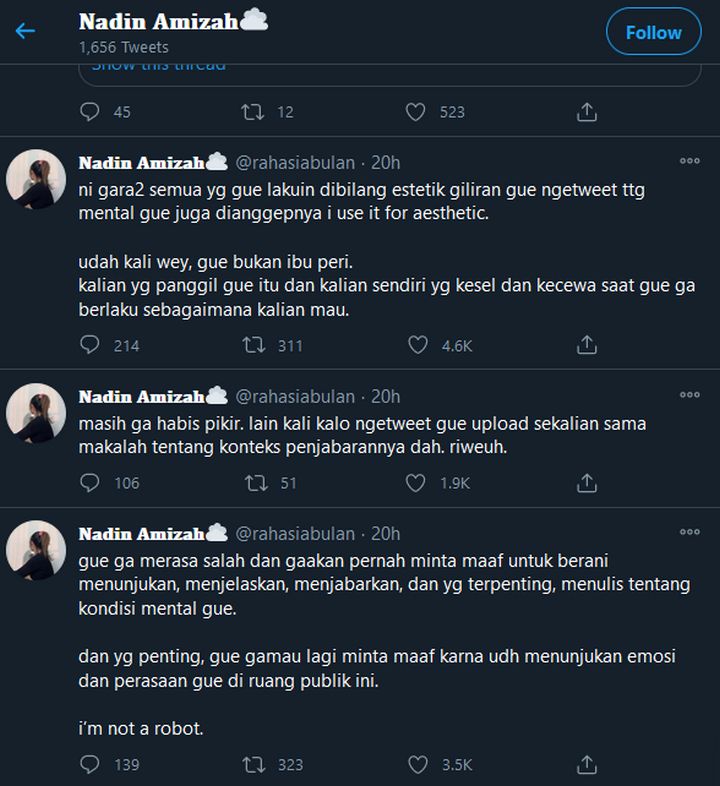 Nadin Amizah Ogah Minta Maaf