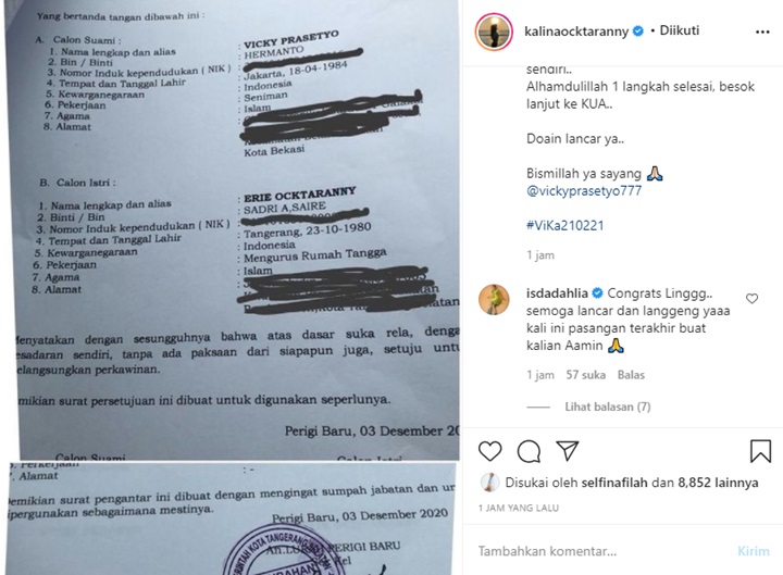 Kalina Oktarani Sudah Urus Surat Pengantar Nikah, Iis Dahlia Doakan Langgeng