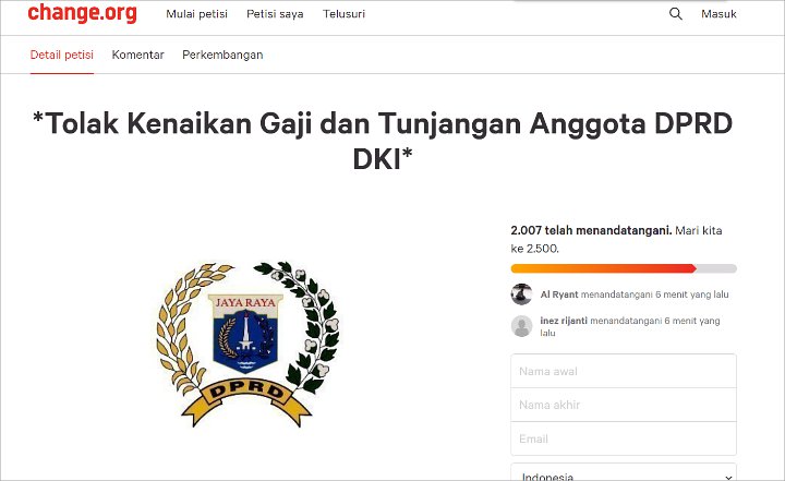 Muncul Usulan Kenaikan Gaji DPRD DKI,  Lebih Dari 2 Ribu Orang Teken Petisi Penolakan