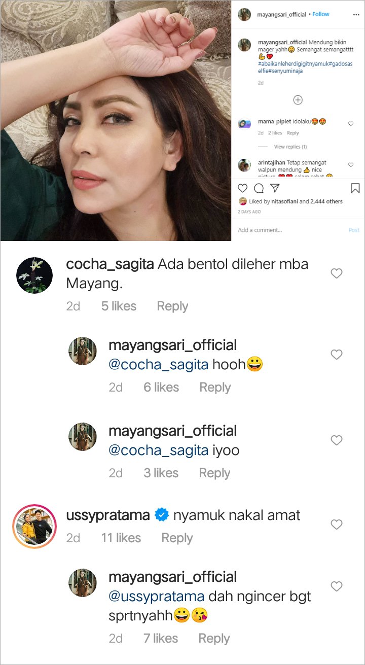 Asik Foto Rebahan, Tanda Merah di Leher Mayangsari Jadi Perbincangan Netizen
