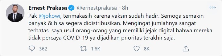 Soal Vaksin COVID-19, Usulan Ernest Prakasa ke Presiden Jokowi Malah Bikin Gaduh