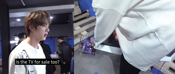 Jin Masukin TV ke Keranjang Belanjaan Toko Pop Up BTS, RM Turun Tangan